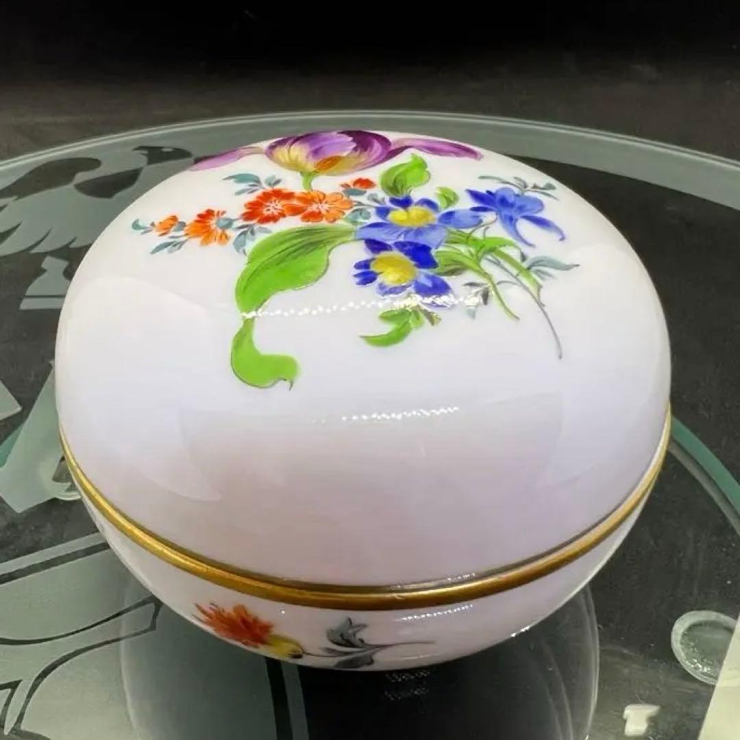 未使用 ドイツ マイセン 小物入 3つ花 手描き ハンドペイント ボンボニエール