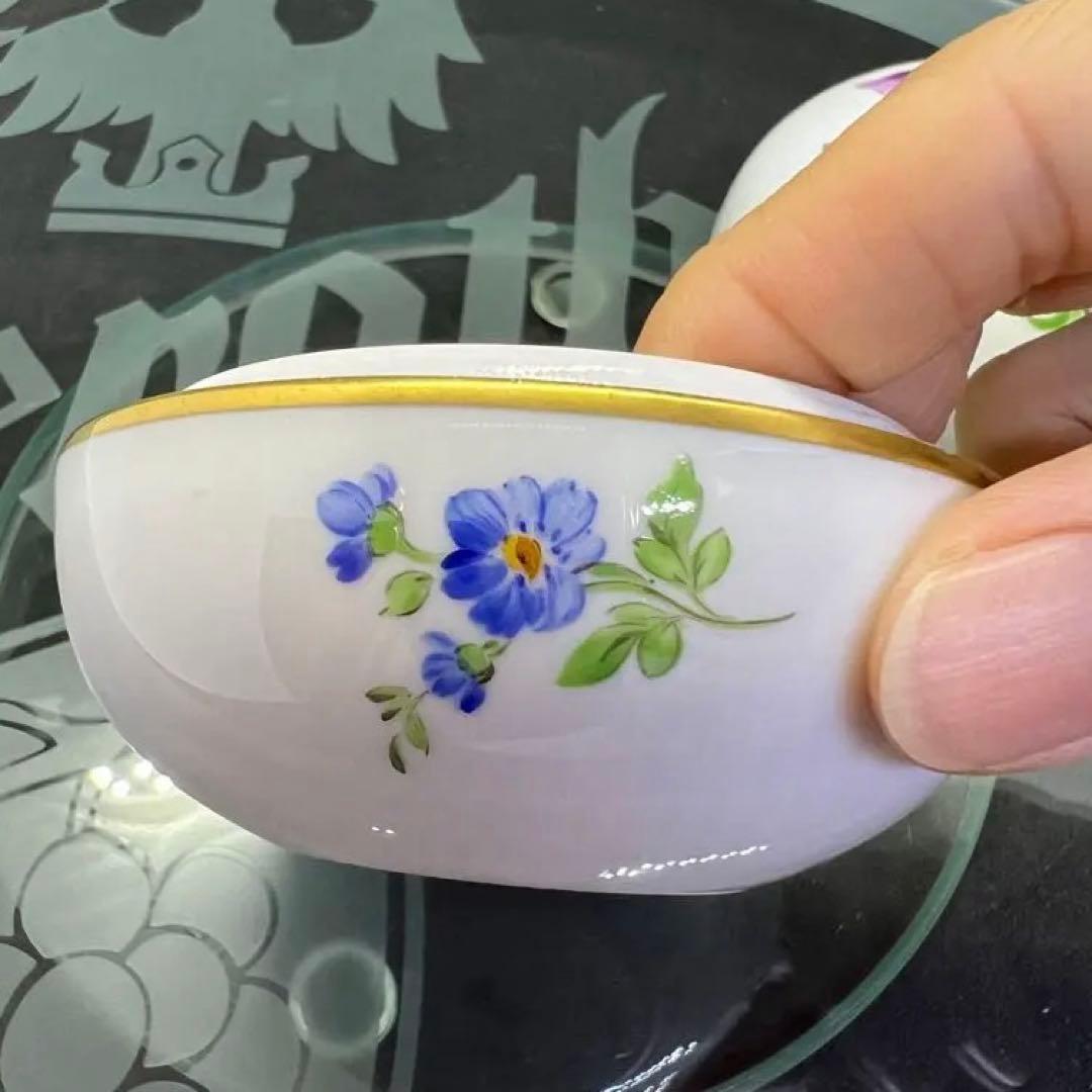 未使用 ドイツ マイセン 小物入 3つ花 手描き ハンドペイント ボンボニエール
