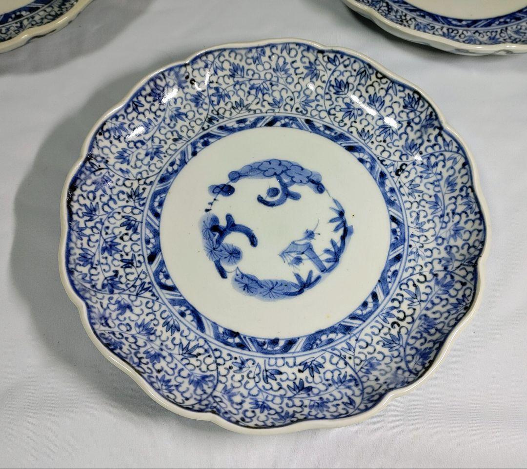 萩唐草七寸皿　三枚　古伊万里