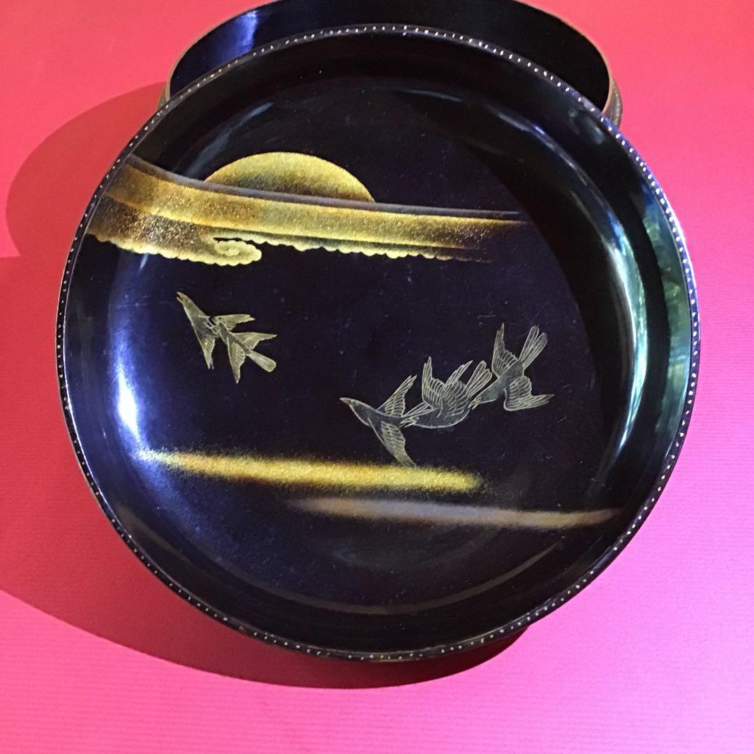 金蒔絵　「明ケ烏」図　御菓子器　時代物箱付