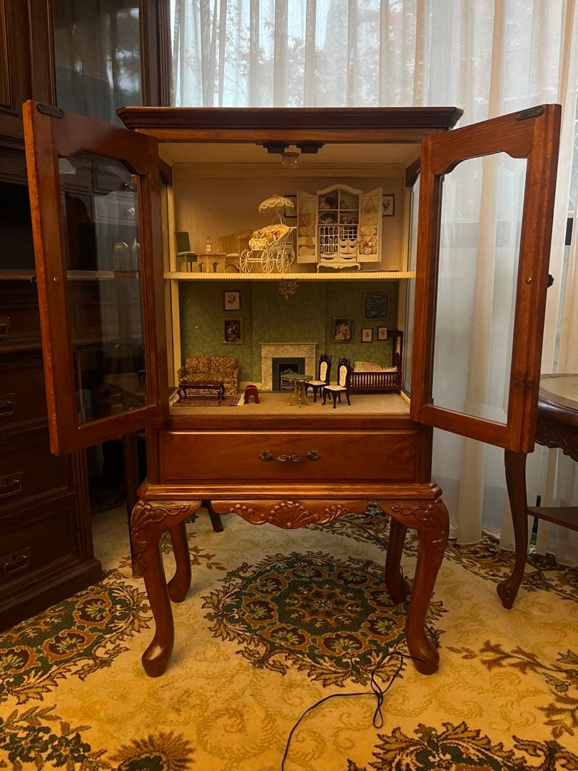 引き取り限定 猫脚 キャビネット 作家 ミニチュア ドールハウス 飾り棚 セット