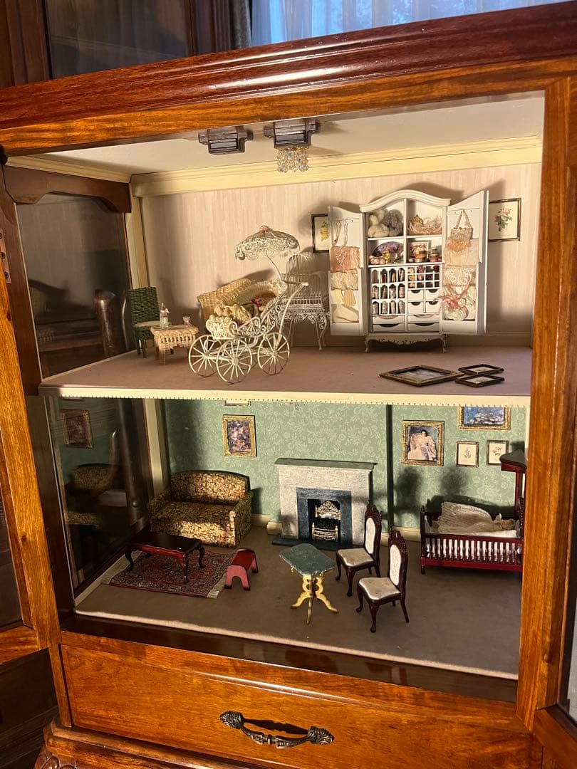 引き取り限定 猫脚 キャビネット 作家 ミニチュア ドールハウス 飾り棚 セット