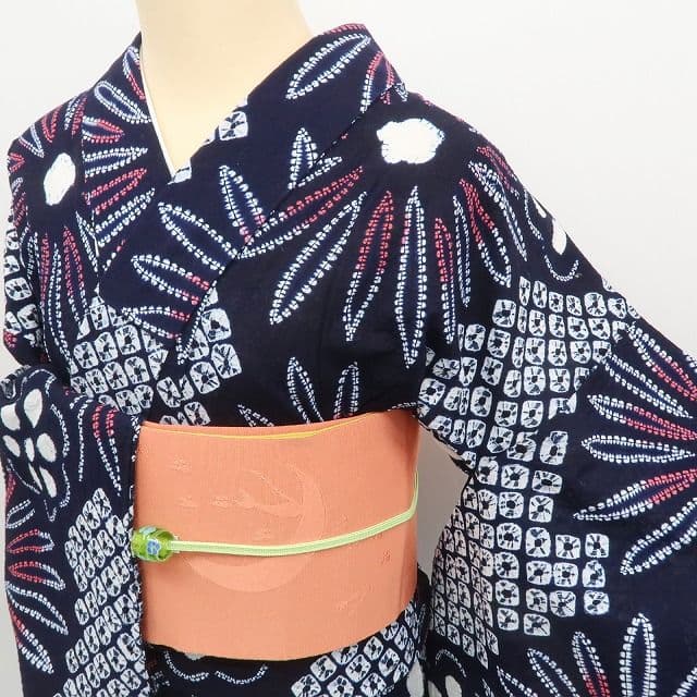 m1440＊美品 有松鳴海絞り 夏着物 綿 手縫い仕立て 高級浴衣