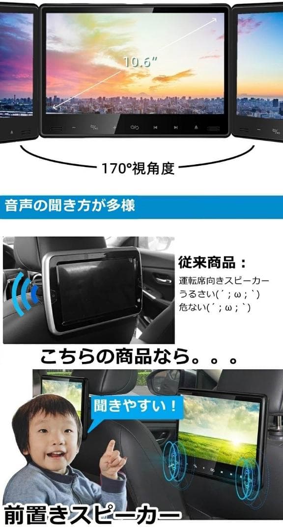 10.6インチ DVD モニター 車載用 後部座席  IPS液晶 高画質 12V