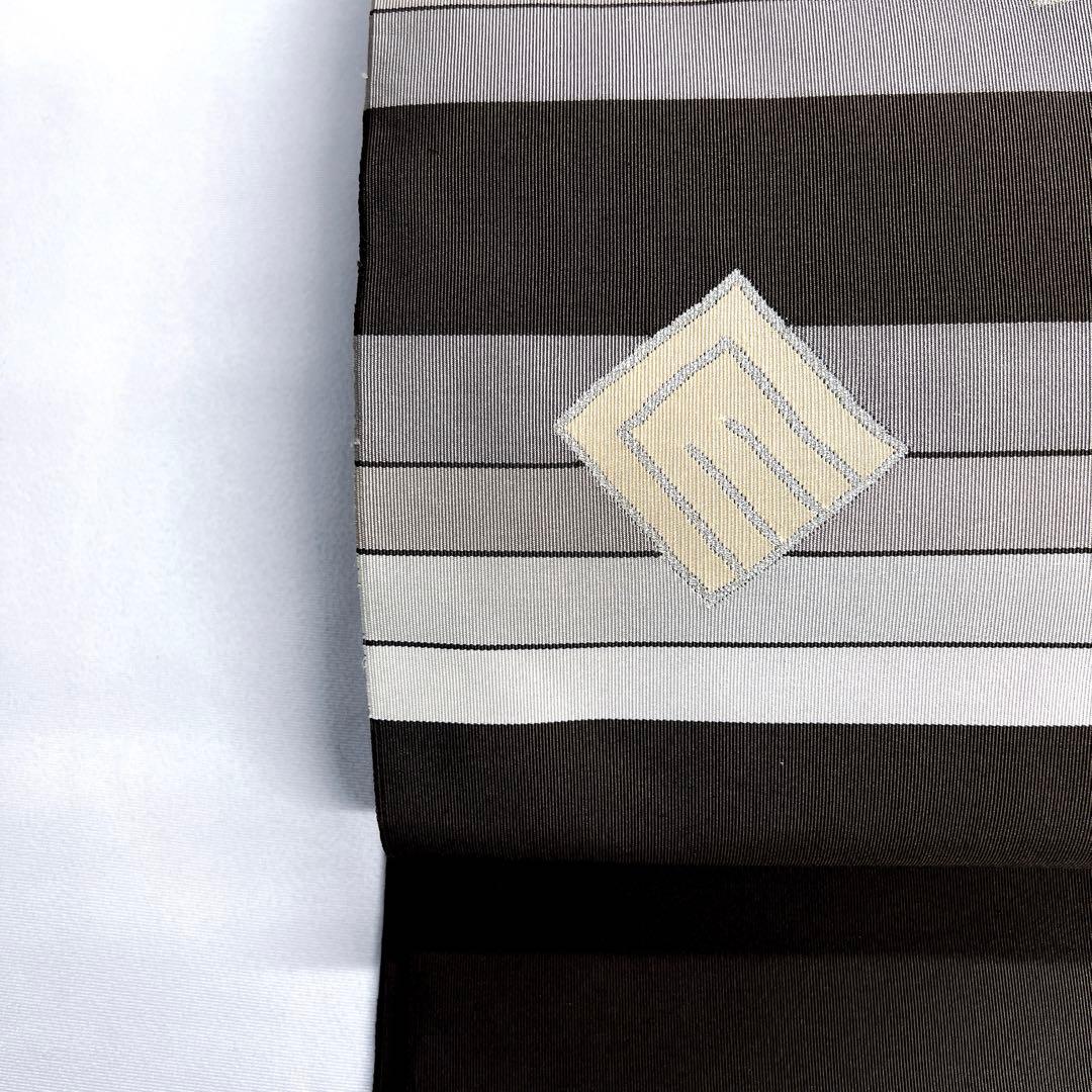 名古屋帯　松葉仕立て　綴れ織　源氏香　横縞　ブラウンカラー　着物　013tz