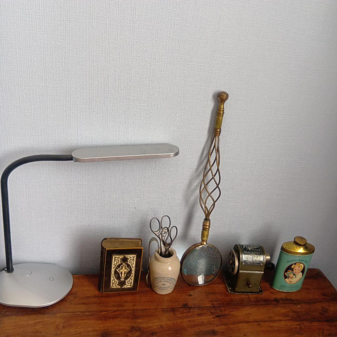 アメリカ製 アンティーク 大きな拡大鏡☆虫眼鏡☆ルーペ文房具☆ガラスレンズ