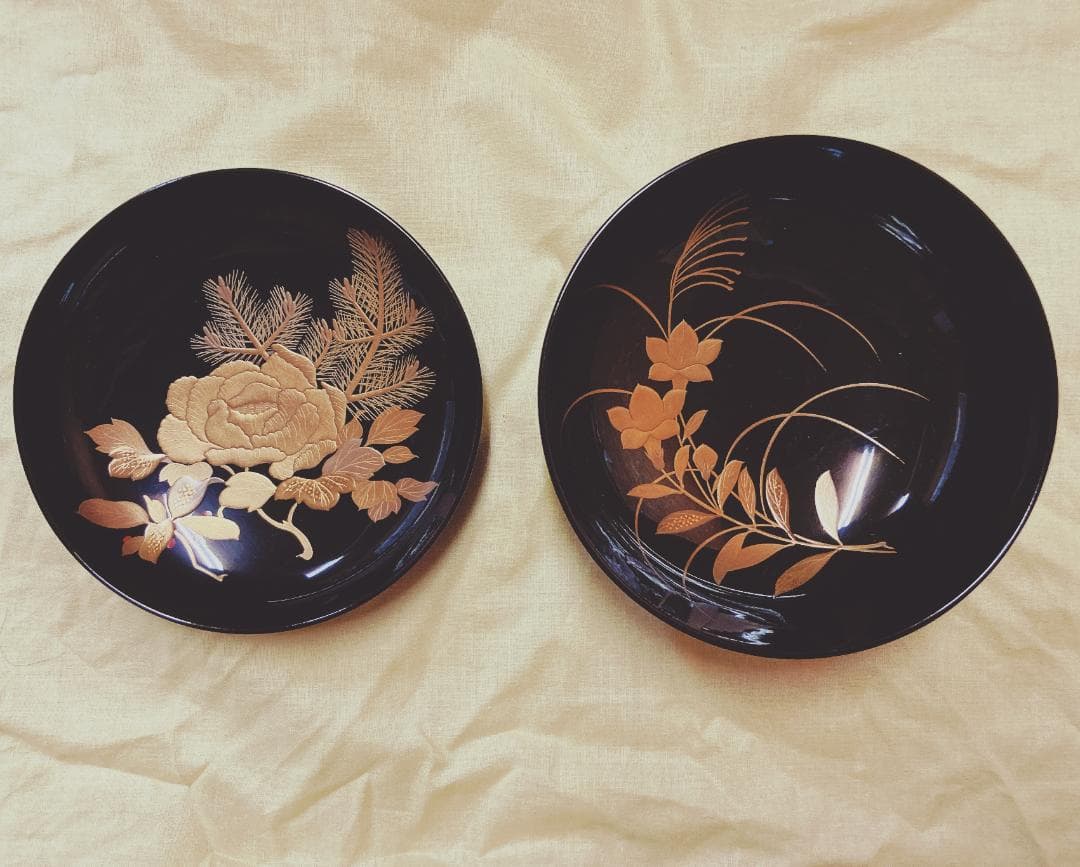 【値下げ】 京蒔絵 牡丹 ぼたん 蒔絵 溜塗 蓋付椀 【5客】