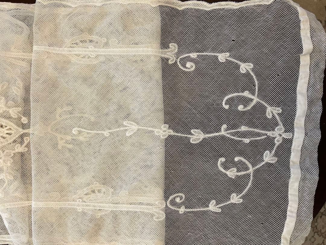 フランスアンティークレース　アンティークレースカーテン　ブロカント　2枚セット