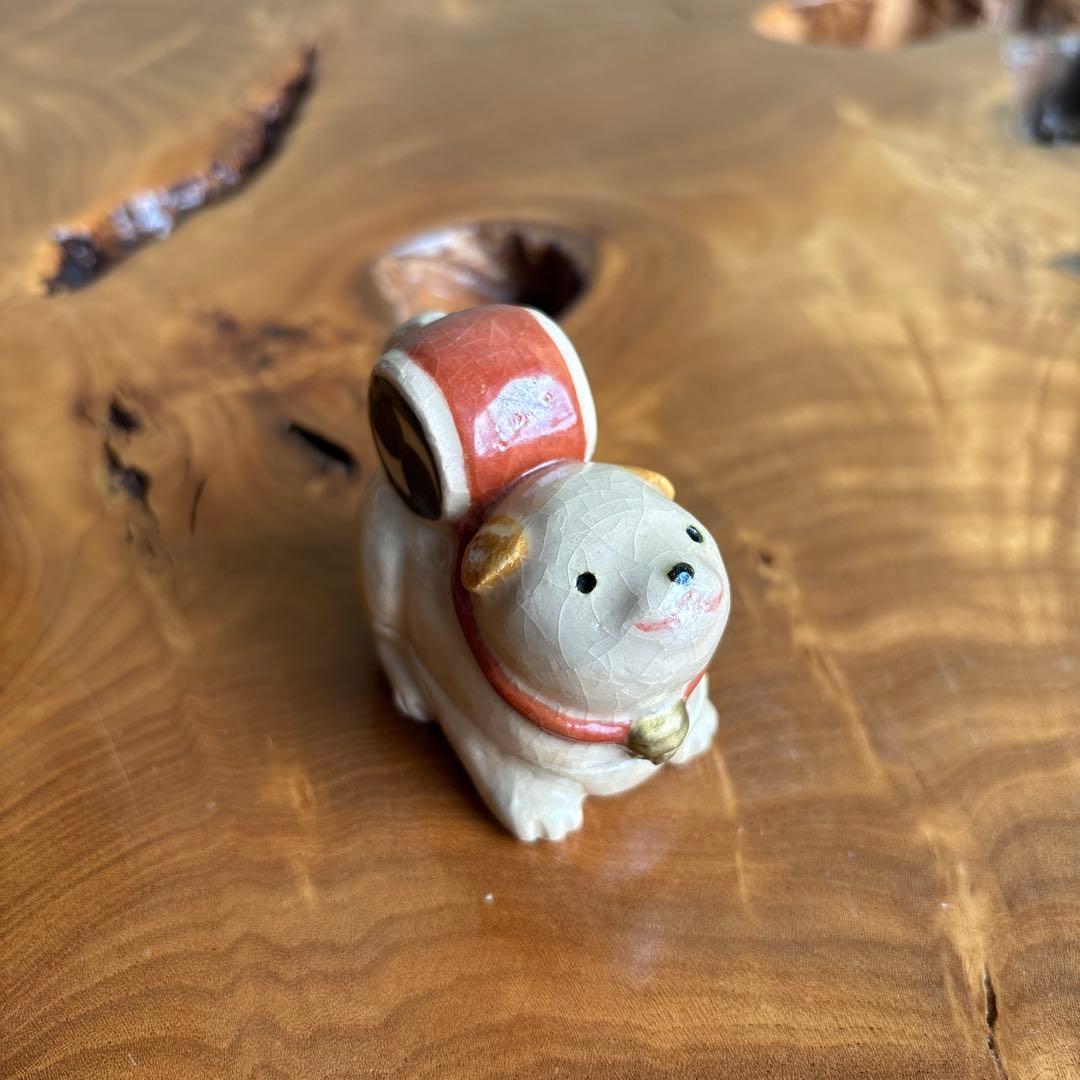 干支香合 太鼓 子犬 戌年 伊東桂楽造 楽焼 茶道具 共箱