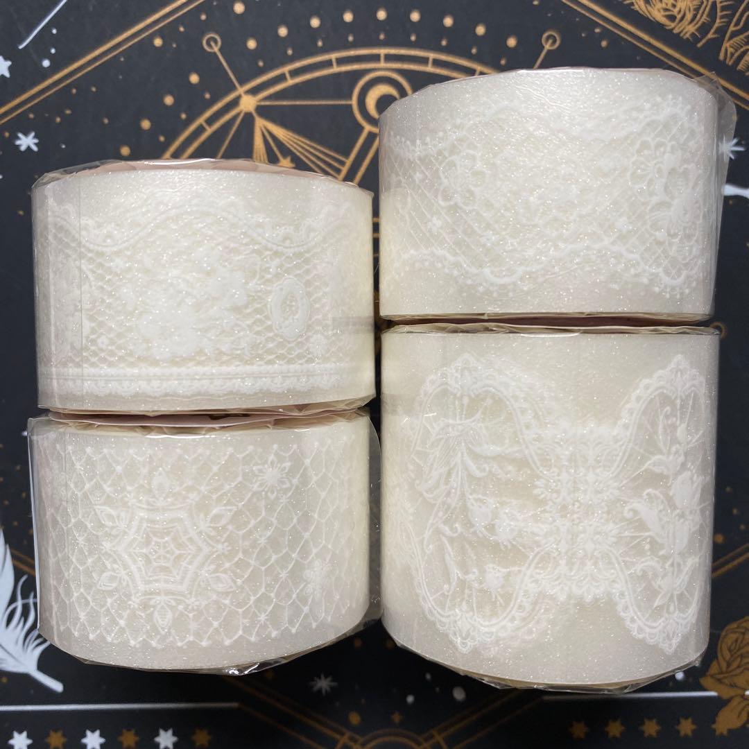 【9475】海外　5m巻四本セット　ラメ加工カッティングマスキングテープ　レース