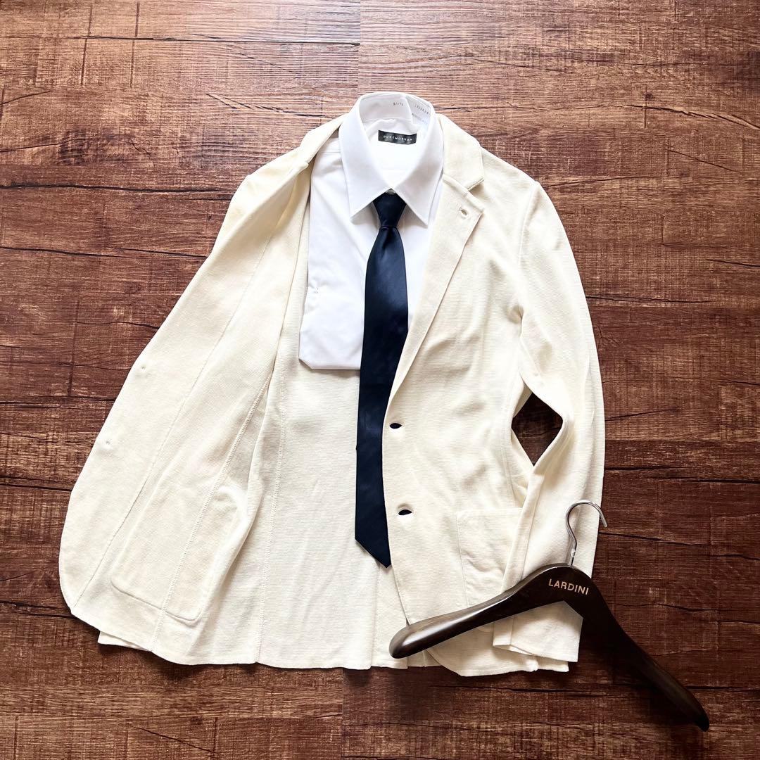 <美品>LARDINI オフホワイト コットン ニットジャケット サイズS相当