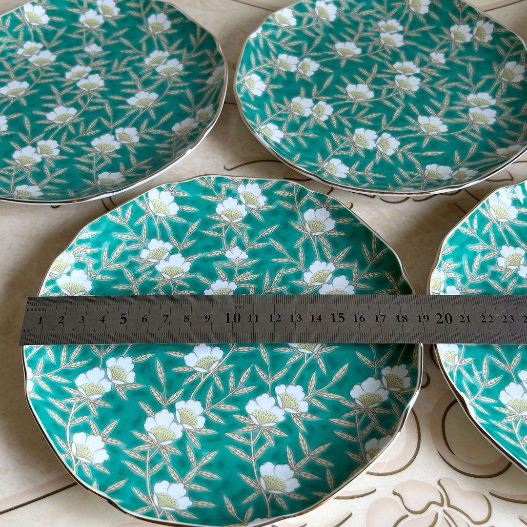 有田焼　明国窯　金彩花文様　輪花　古伊万里　中皿　5枚セット　銘々皿　大皿　色絵