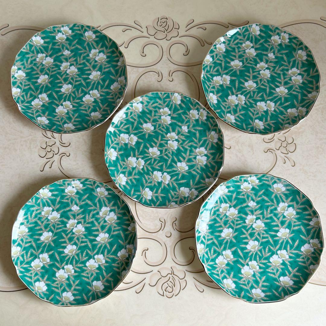 有田焼　明国窯　金彩花文様　輪花　古伊万里　中皿　5枚セット　銘々皿　大皿　色絵