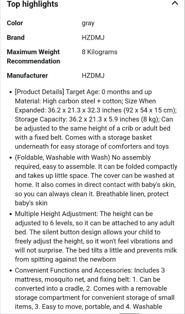 ベビーベッド グレー キャスター付きHZDMJ