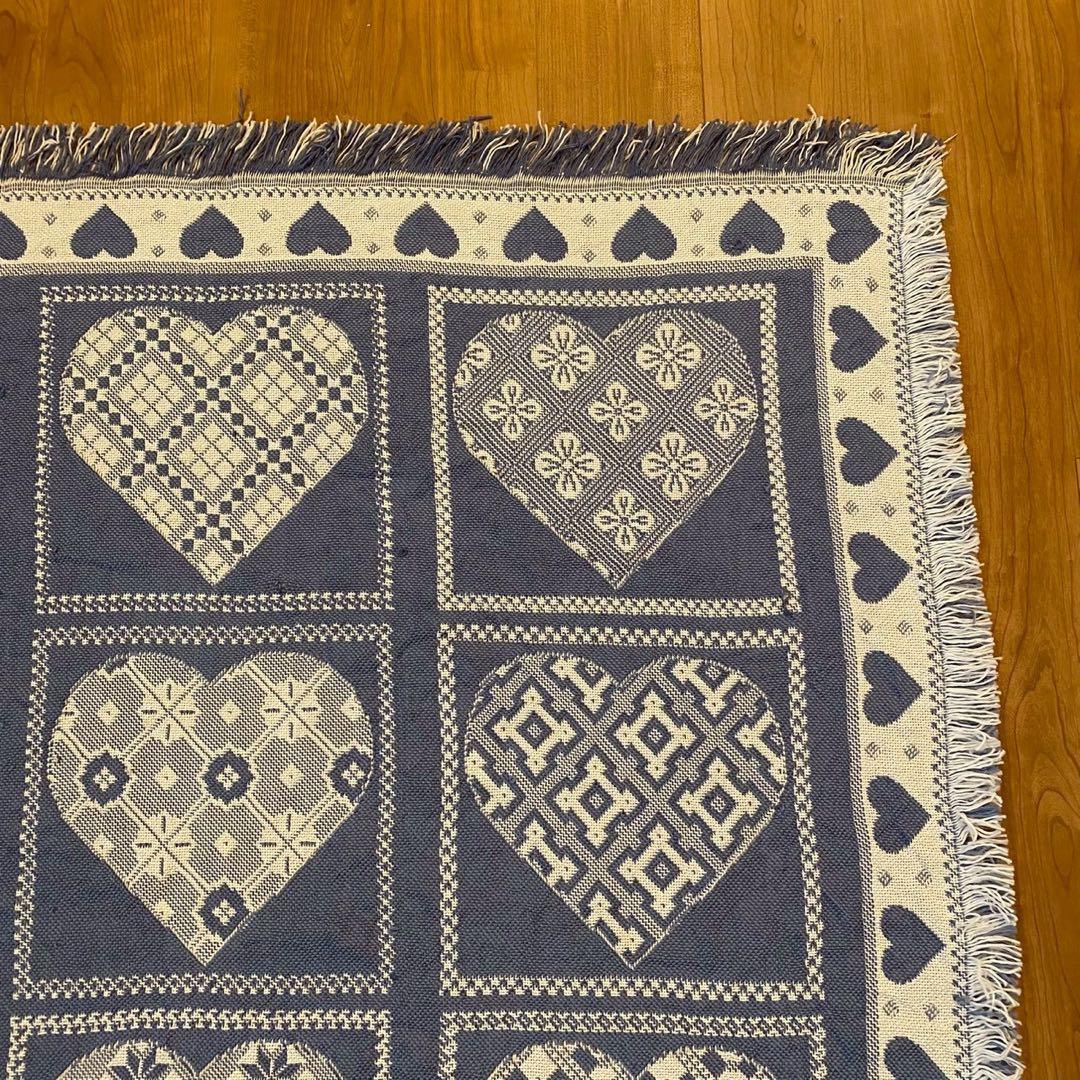 ヴィンテージ 北欧調 ゴブランラグ ハート柄 大判　両面配色