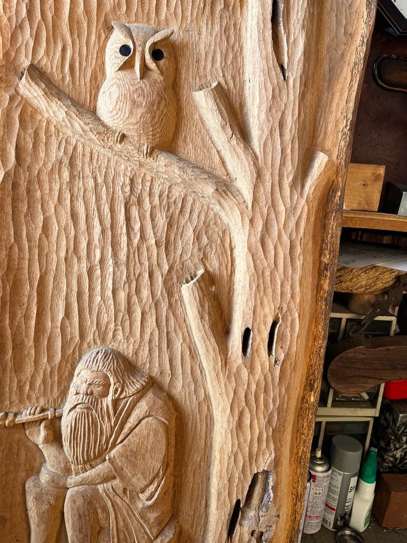 アイヌ木彫り壁掛け、アイヌ彫刻壁画 アイヌ特大壁掛.アイヌ木彫り衝立 103cm