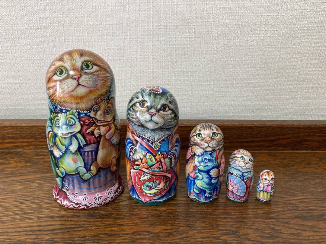 ロシア雑貨ネコマトリョーシカ『干支』｛5P)ドラゴン 龍 辰 猫 縁起物 ミラ作