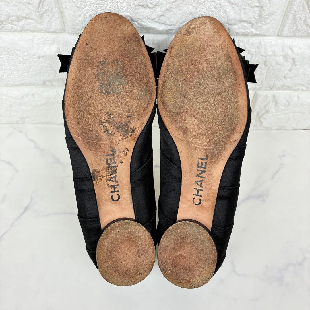 シャネル　パンプス　サテンリボン　ココマーク　バレエシューズ