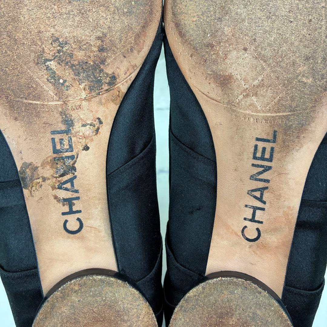 シャネル　パンプス　サテンリボン　ココマーク　バレエシューズ