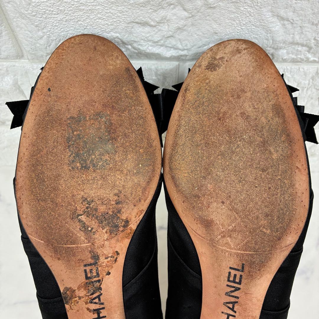 シャネル　パンプス　サテンリボン　ココマーク　バレエシューズ