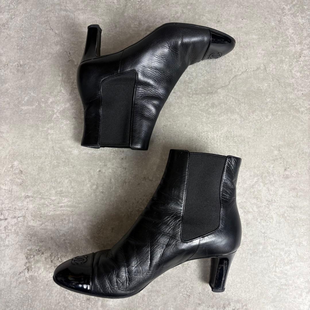 シャネル　CHANEL ココマーク　レザー　サイドゴア　ブーツ　ブラック　38C