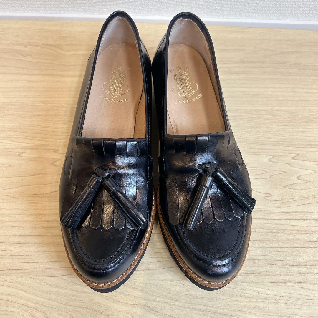 【美品】ボントレ 厚底 タッセル ローファー レザー ブラック 本革 37