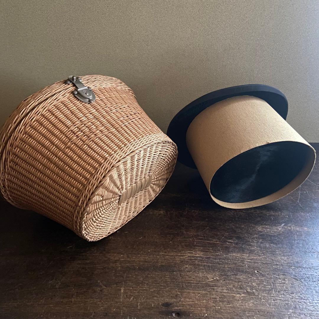 アンティーク　シルクハット　バスケット付き　イギリス製　レトロ