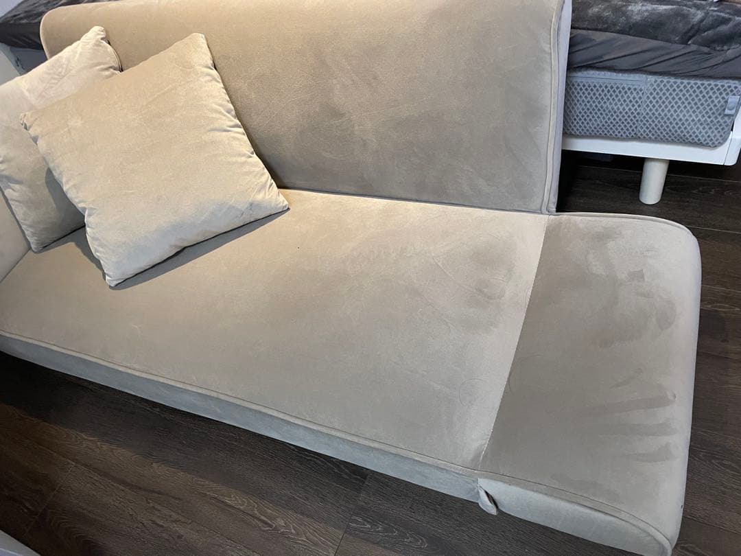 ベージュ ベルベット風 2人掛けソファLOWYA ロウヤ ソファベッドセット