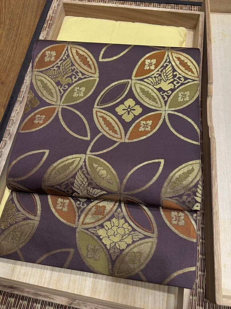 勝山織物　七宝連環　正絹西陣本袋帯　桐箱入り