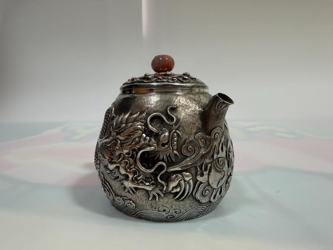 純銀製 龍文彫り 急須 銀瓶 煎茶道具