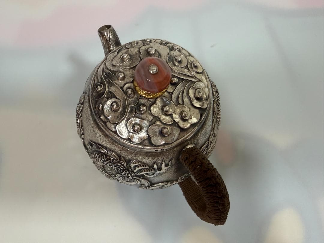 純銀製 龍文彫り 急須 銀瓶 煎茶道具