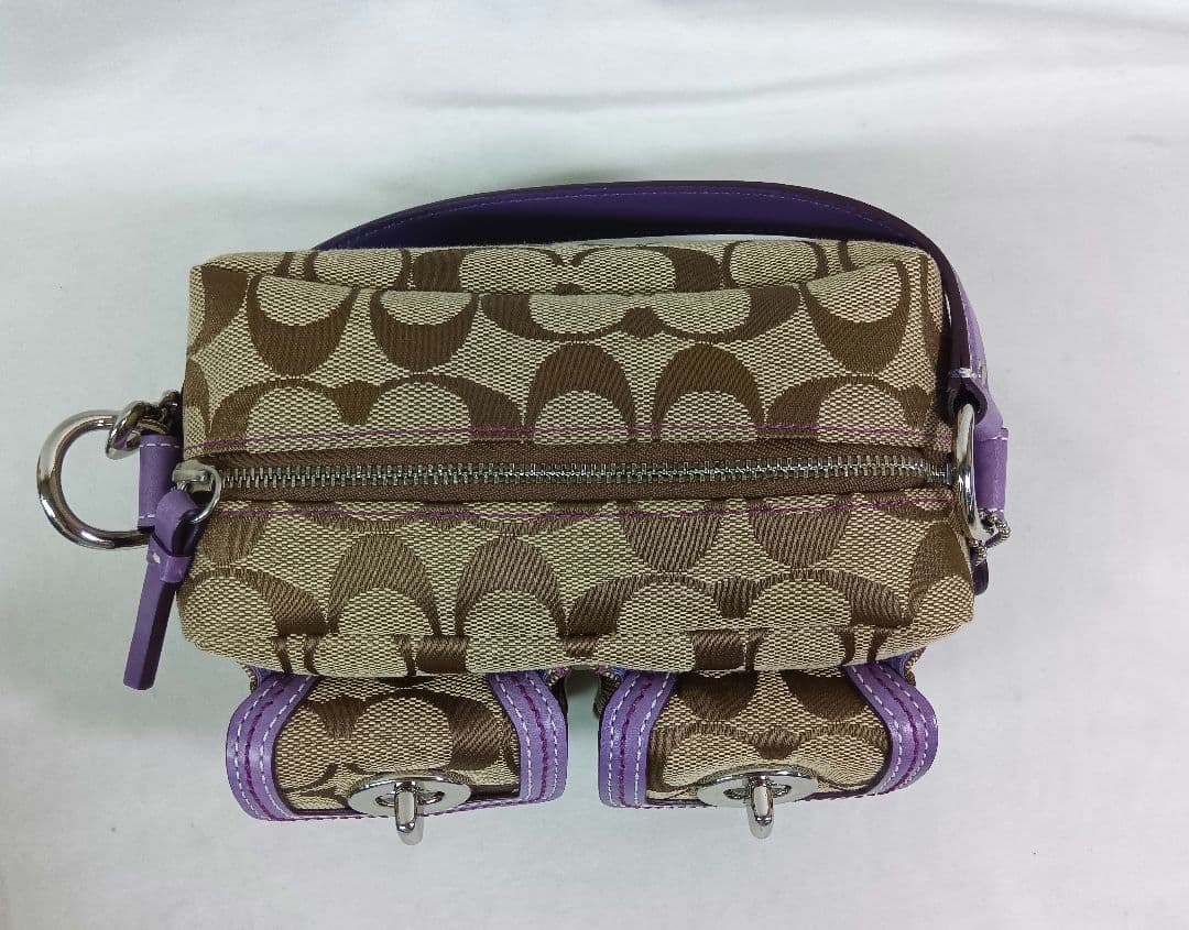 COACH(コーチ) ポーチ　ハンドバッグ　シグネチャー柄　ダブルターンロック