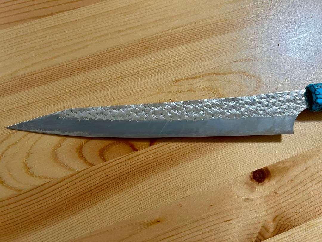 黒崎優 「閃光・鋭」筋引き包丁 240mm ウエンジ柄 ターコイズ桂