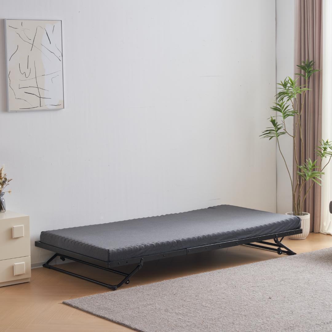 【ブラック】 パイプベッド 折りたたみベッド シングル 下収納 耐荷重120kg