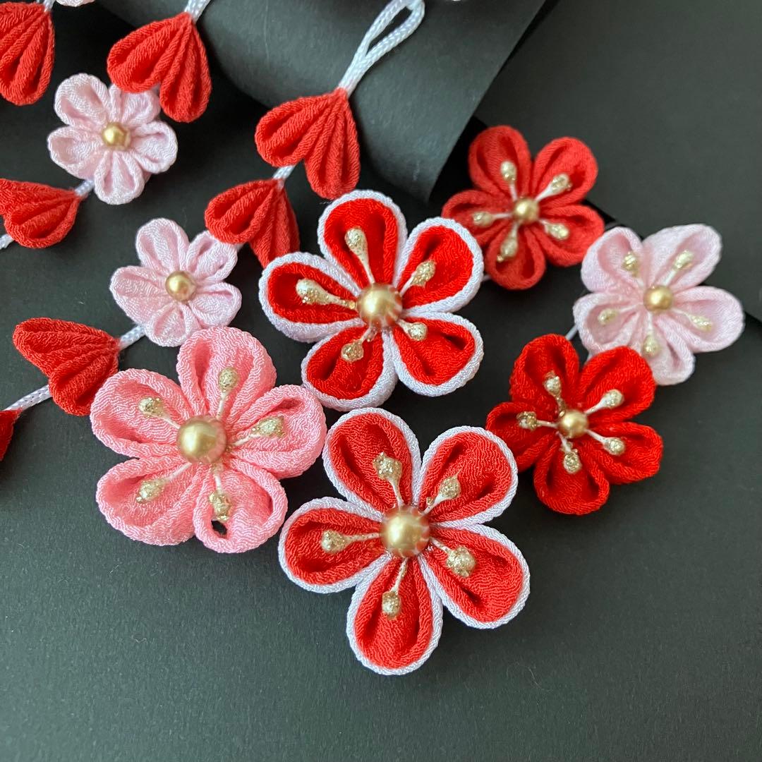 〜　遊　〜　選べる髪飾り　七五三 3歳 7歳 かんざし　ピンク　赤