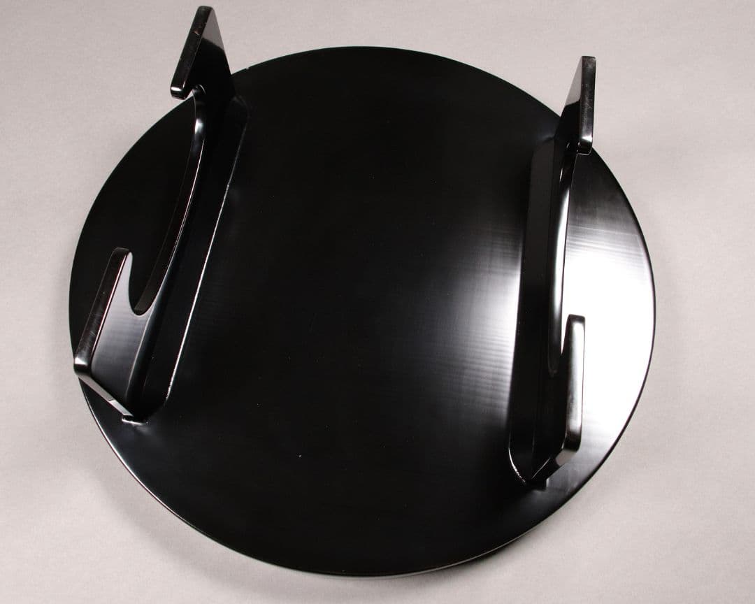 M851/ 木製漆器 草花絵変蒔絵 足付円形膳 五客 根来 黒塗 / 丸輪島加賀