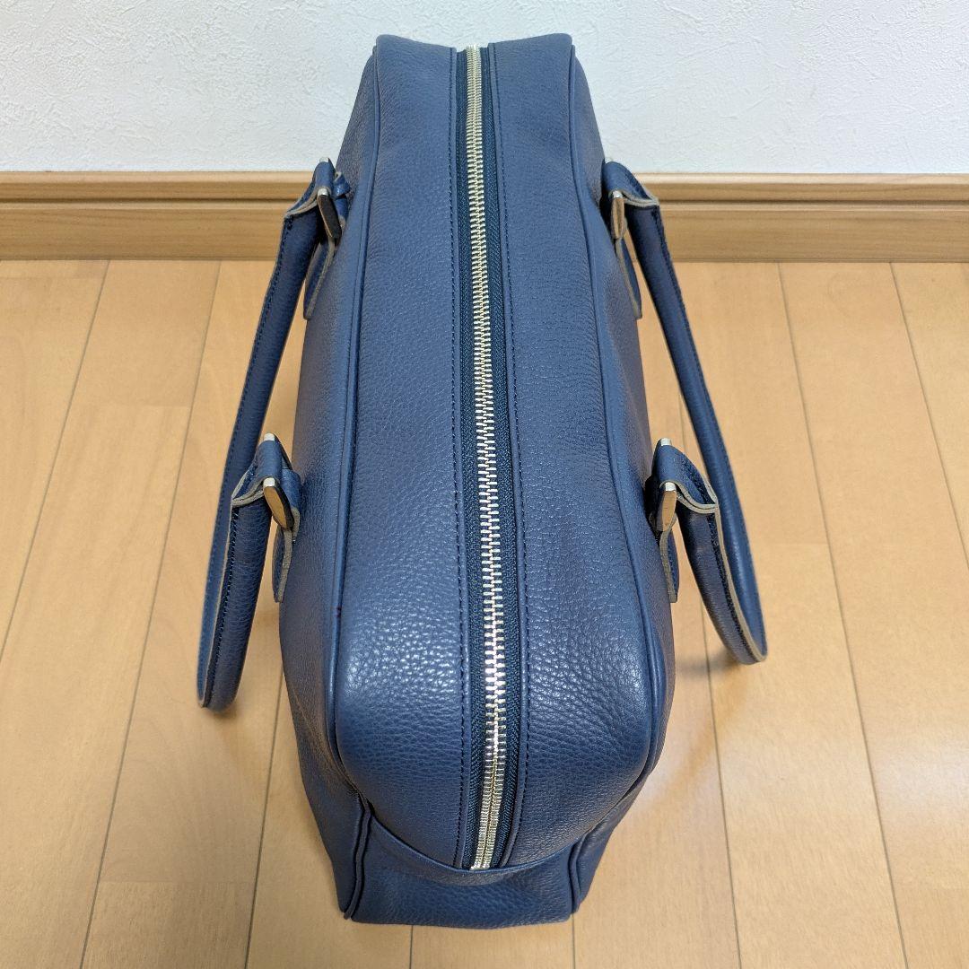 madam H マダムエイチ本革レザー ボストンバッグ ネイビー青系 シボ革