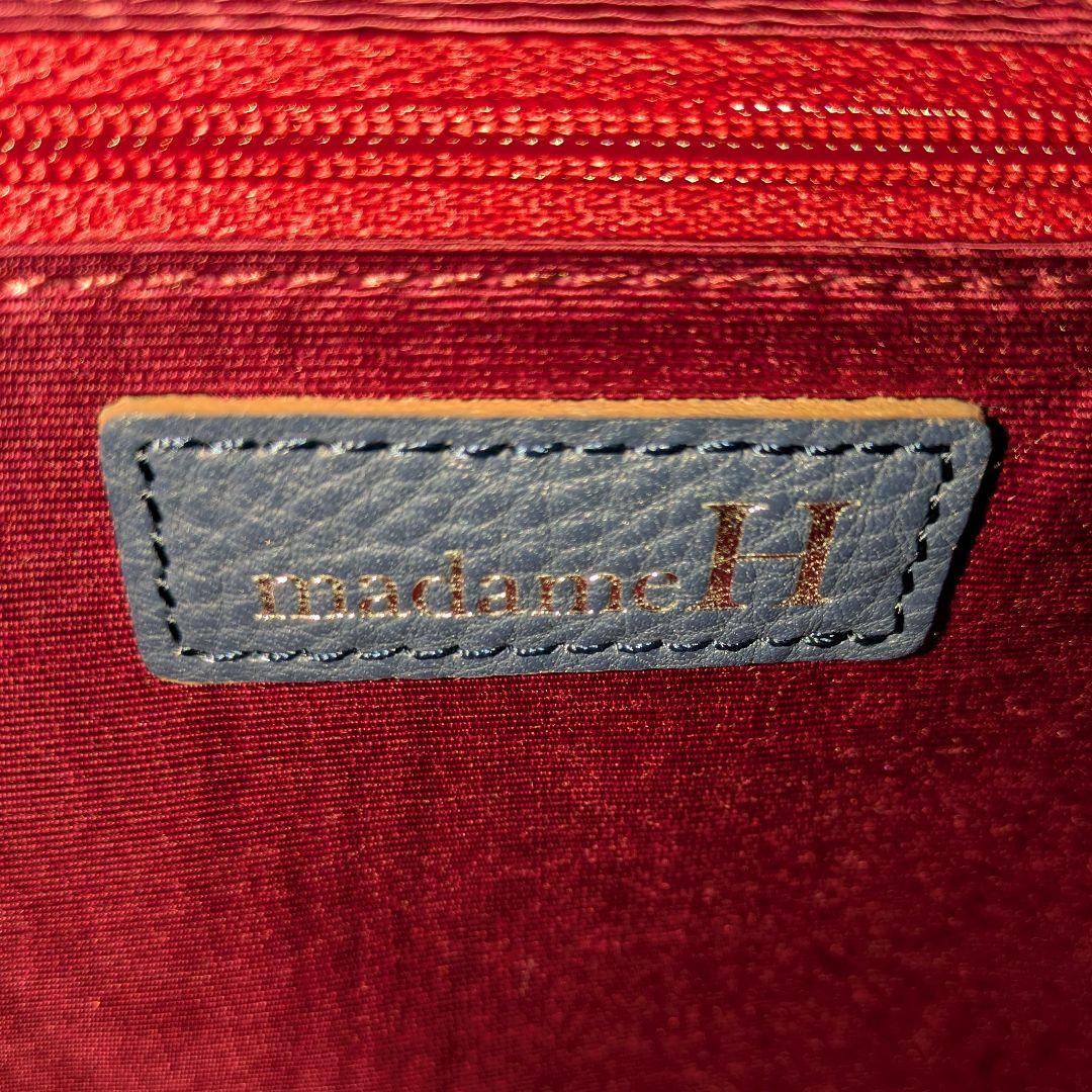 madam H マダムエイチ本革レザー ボストンバッグ ネイビー青系 シボ革