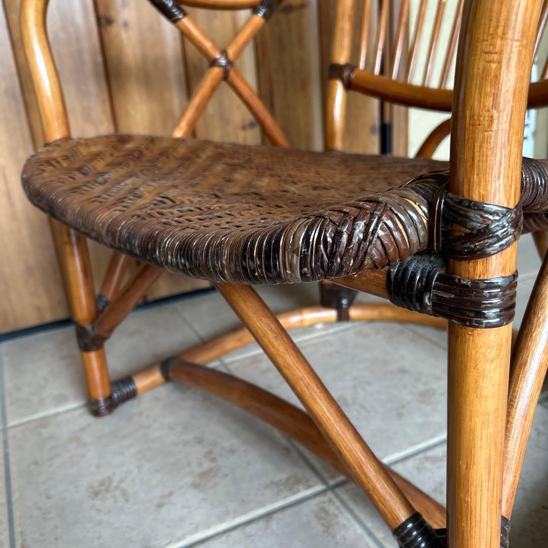 【希少】カザマ Kazama ヴィンテージ ラタン アームレスト付チェア