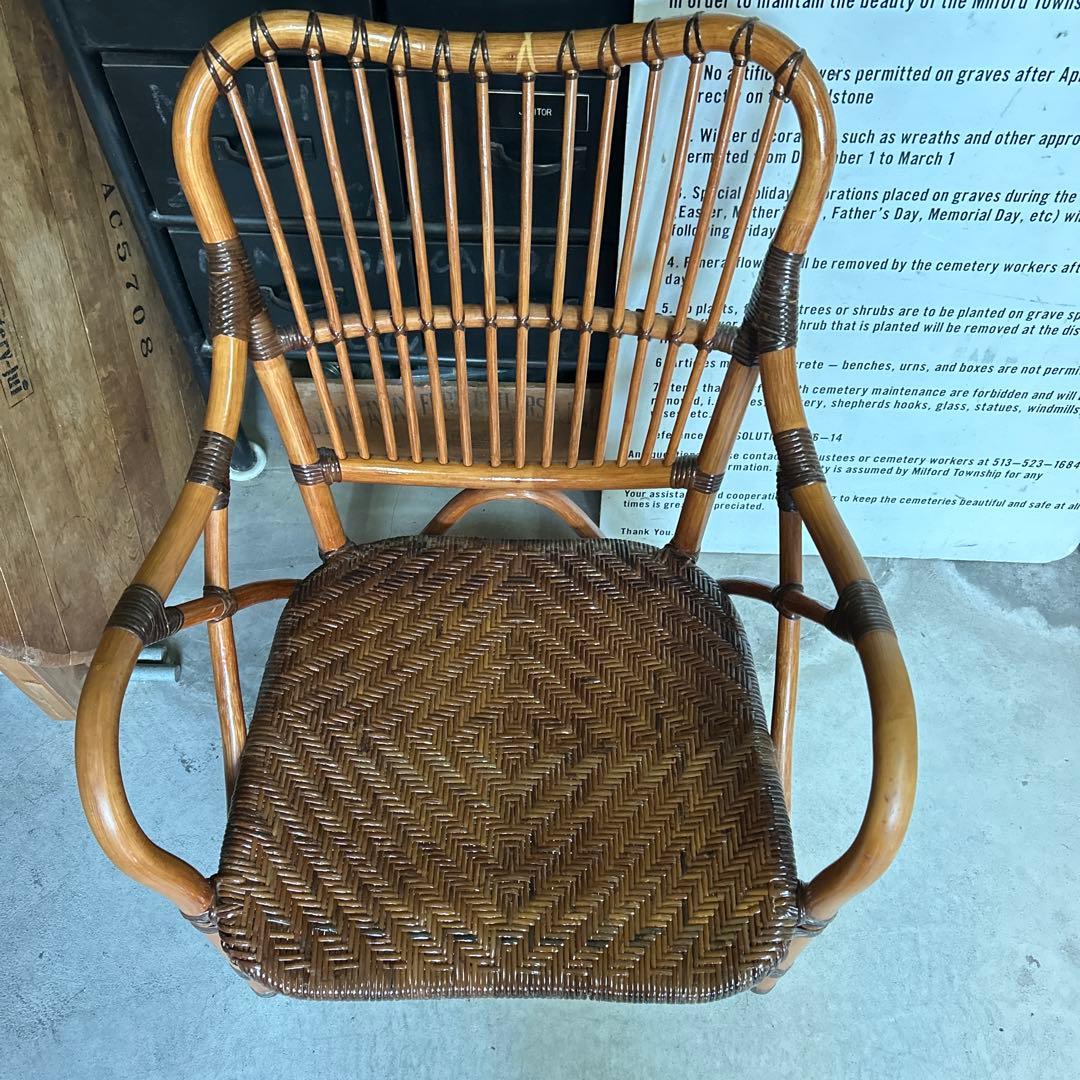 【希少】カザマ Kazama ヴィンテージ ラタン アームレスト付チェア