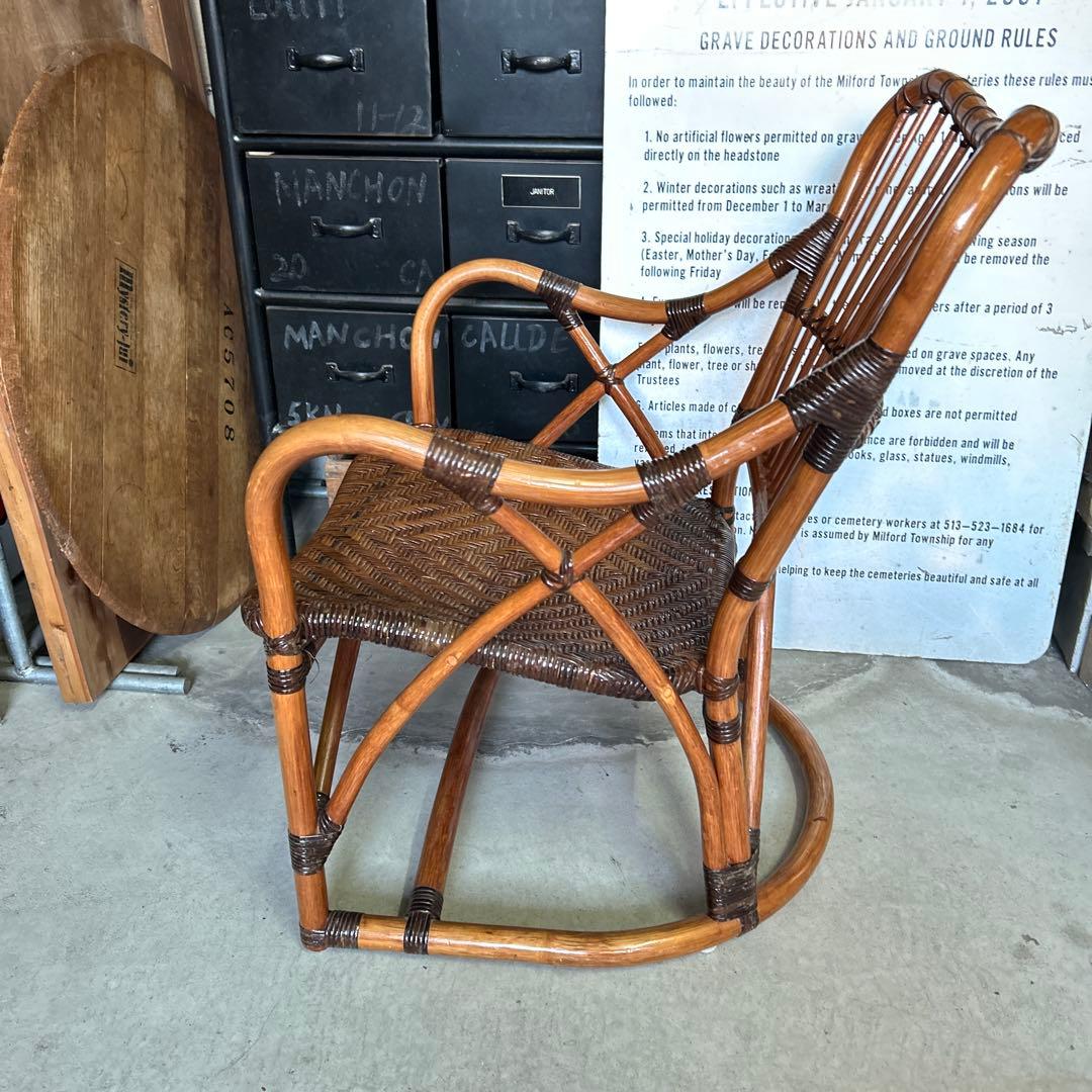 【希少】カザマ Kazama ヴィンテージ ラタン アームレスト付チェア