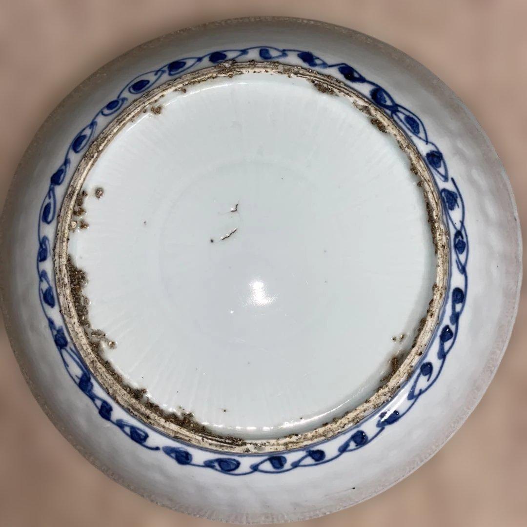 古染付　鳥草花文　7寸皿　明末清初期