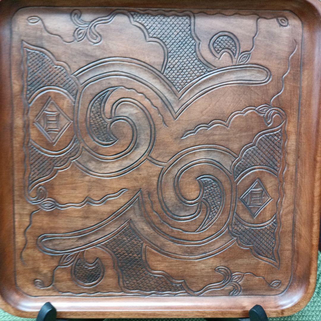 アイヌ彫り角盆8寸　最終価格