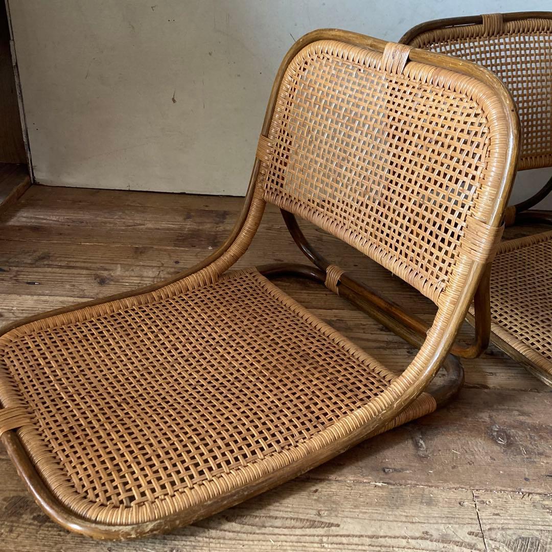 2脚セット ヴィンテージラタン 座椅子 和モダン レトロ 古民家