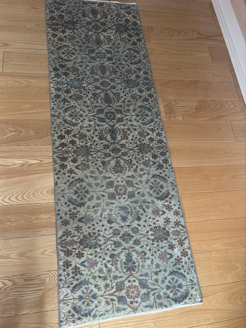 トルコ　ヴィンテージラグ　ランナー　ブルーグリーン193×63