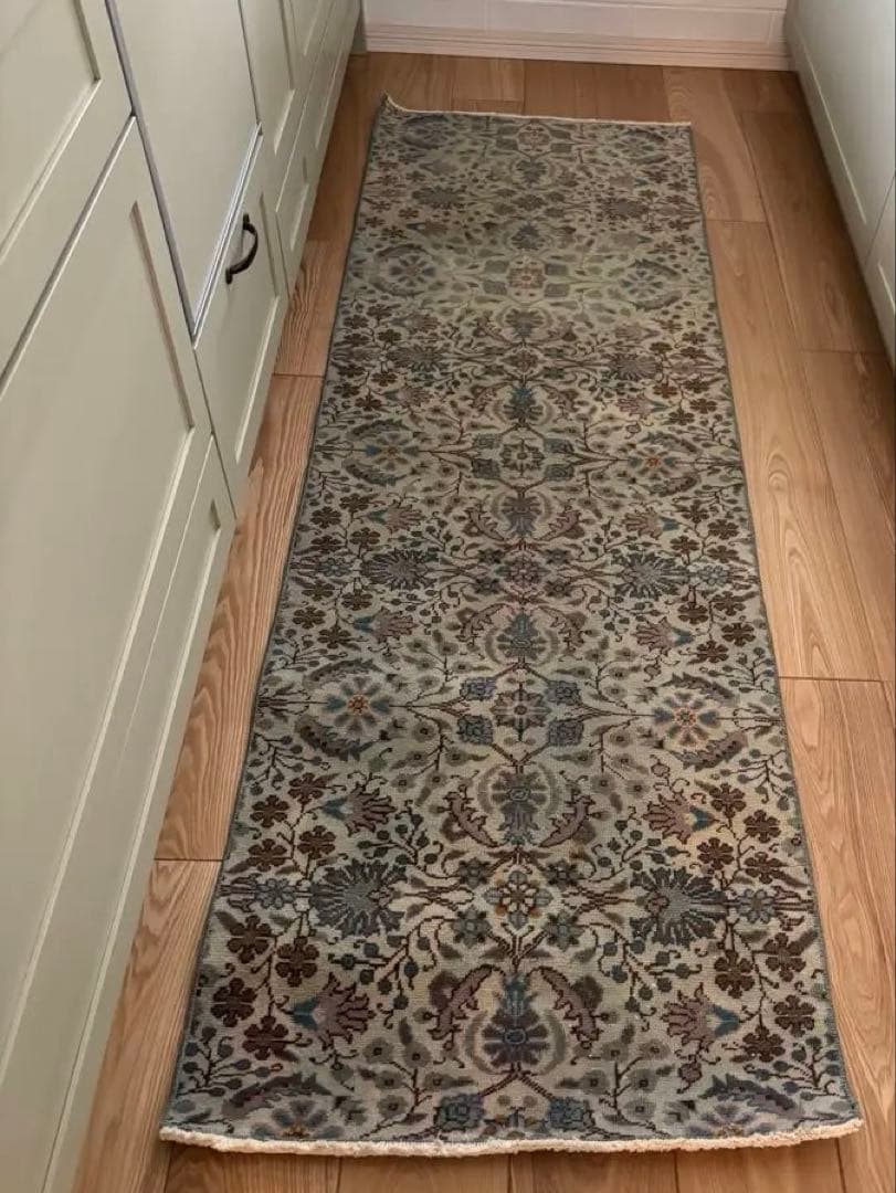 トルコ　ヴィンテージラグ　ランナー　ブルーグリーン193×63