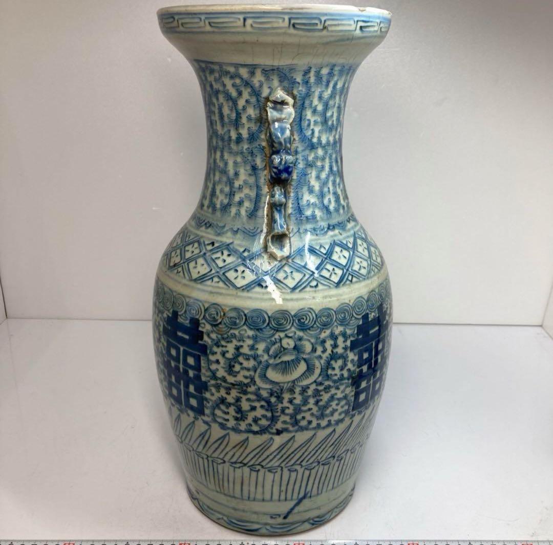 中国清時代　青花双喜大花瓶　高さ43cm