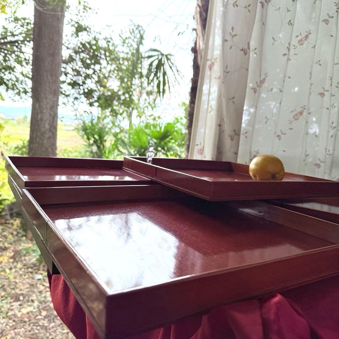 迎春感謝‼️キャラメル色‼️JAPAN 飛騨春慶塗飴色「胴張り御膳」5客木箱入