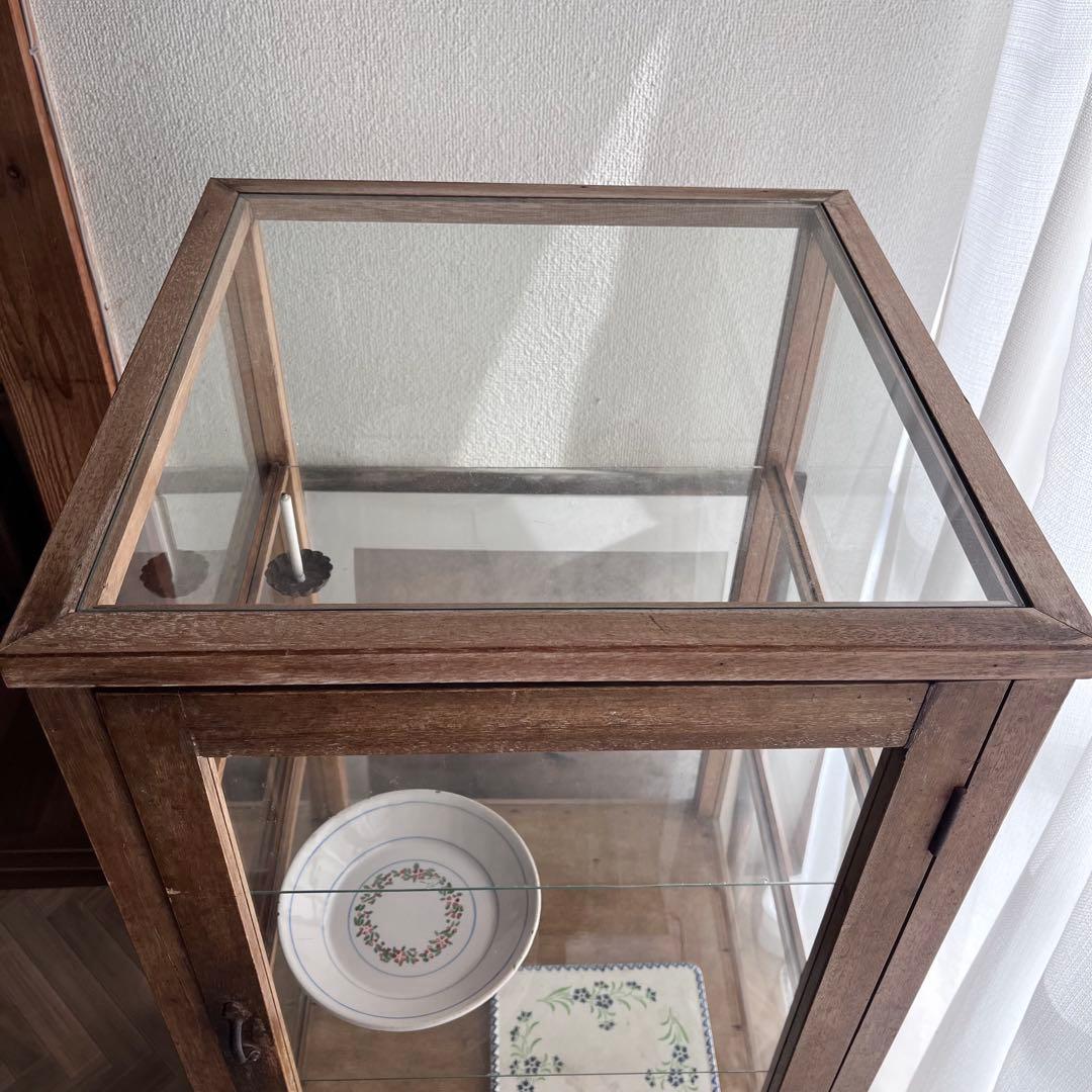 古家具 ガラスケース パンケース ショーケース 5面 アンティーク キャビネット