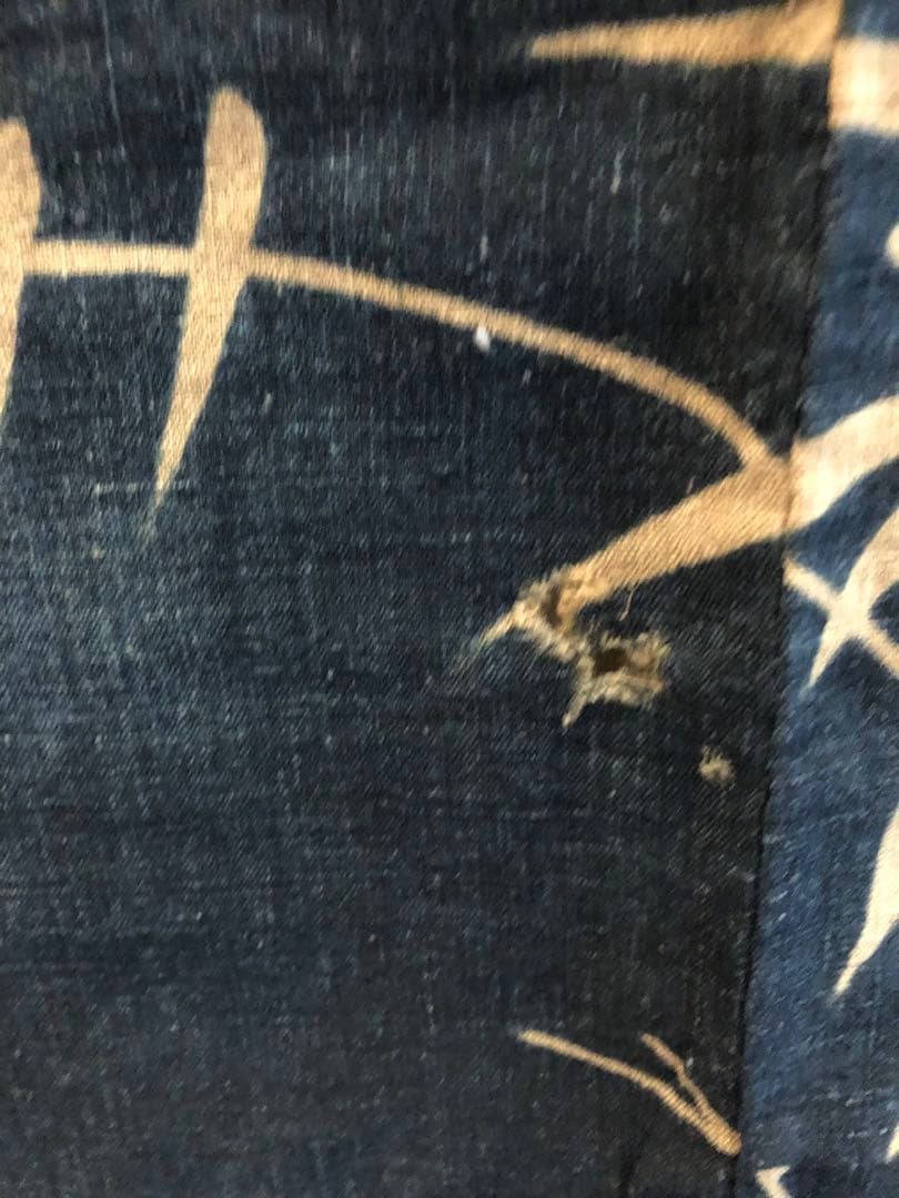 藍染筒描き三巾加賀のれん時代物木綿古布　ソ-182